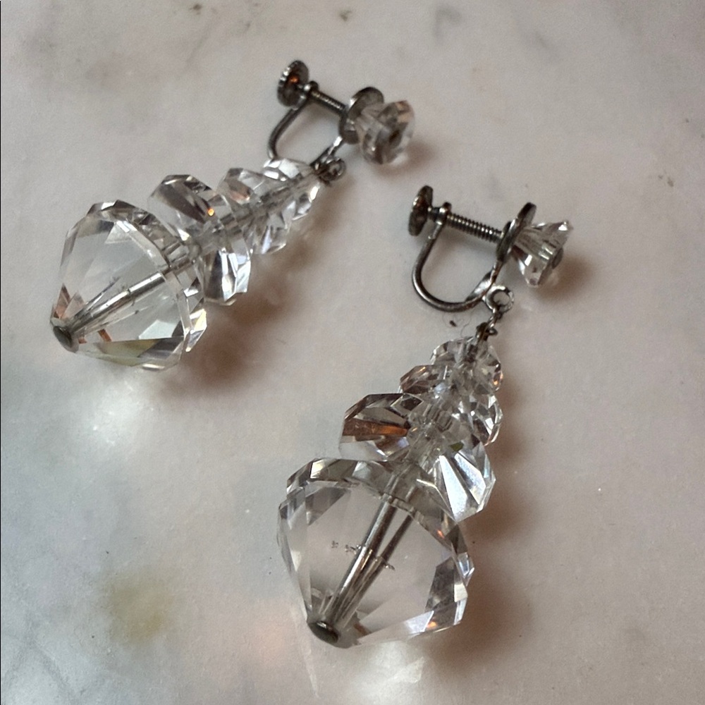 Elegant Vintage Sterling Rock Crystal Drop Earrings